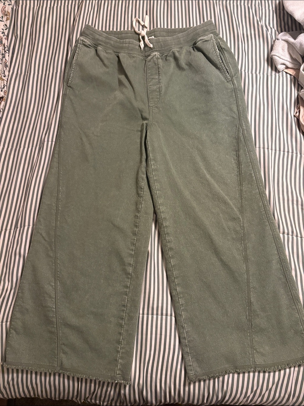 Aerie Olive Wide-Leg Drawstring Pants